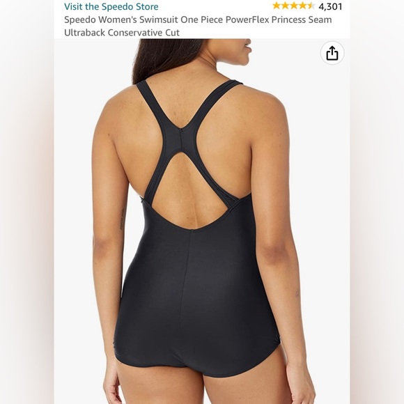 Speedo Women’s Princess Seam Conservative Ultraback Swimsuit, Black, Size 16 - Picture 2 of 4